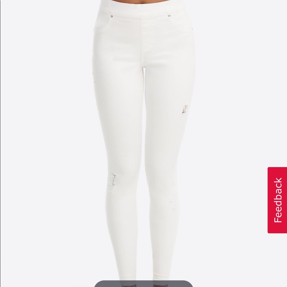 SPANX White Distressed Skinny Jeans